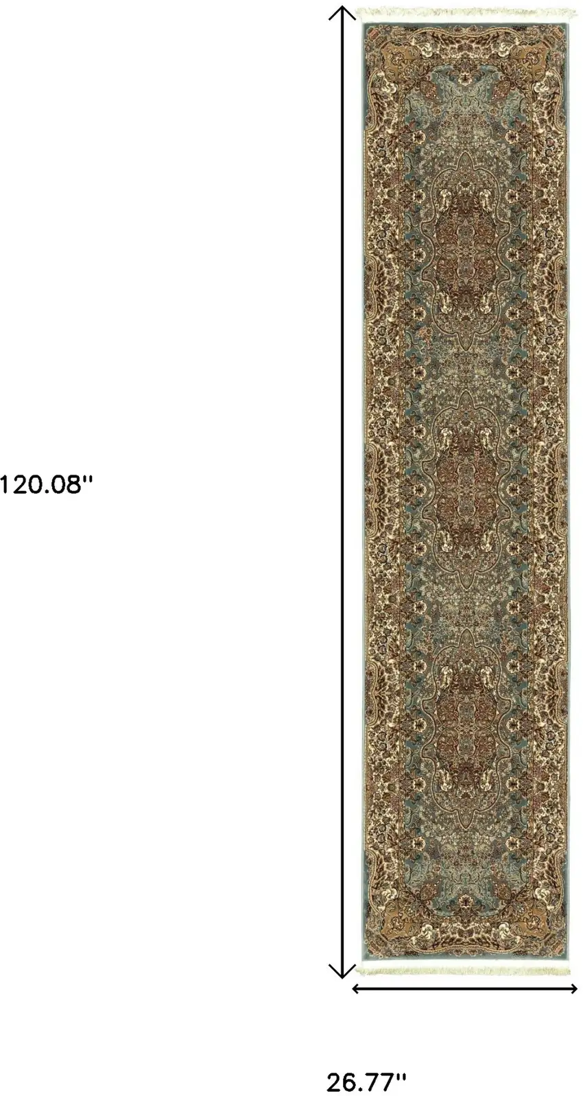 10' Blue And Gold Medallion Runner Rug With Fringe Photo 3