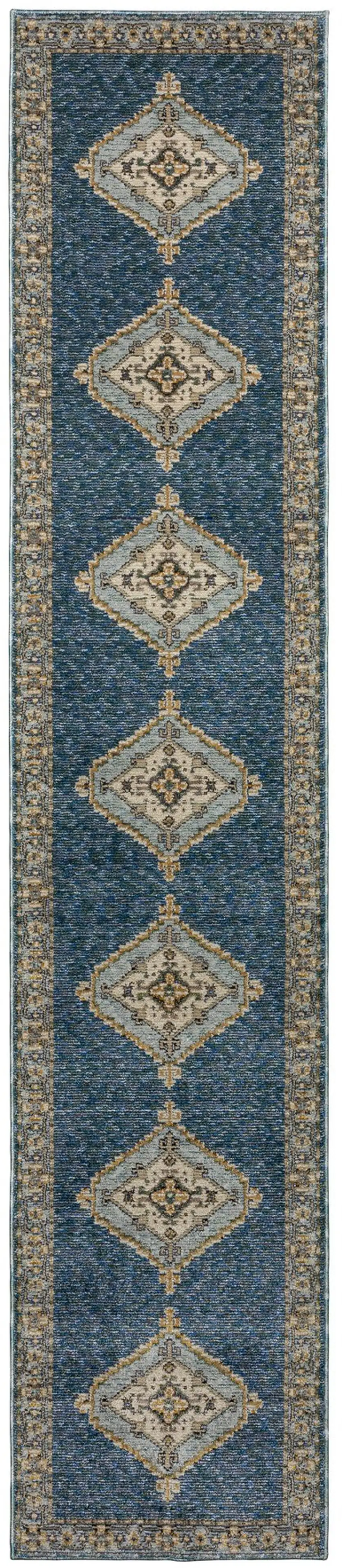 12' Blue And Gold Medallion Runner Rug Photo 5