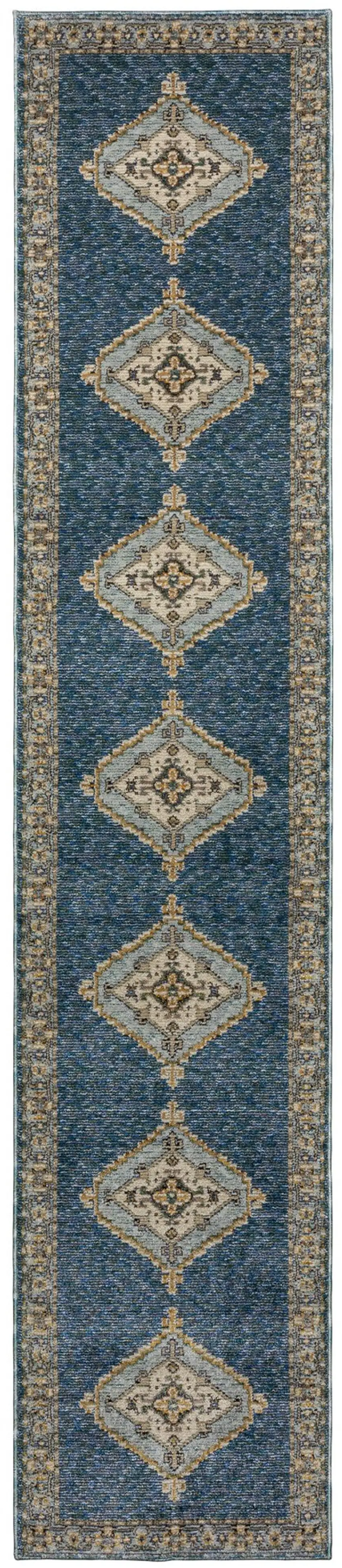 12' Blue And Gold Medallion Runner Rug Photo 2