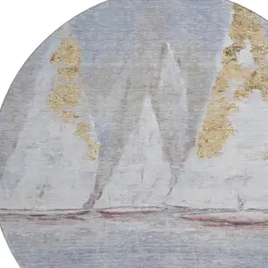 Photo of 8' Blue And Gold Nautical Washable Round Rug With UV Protection