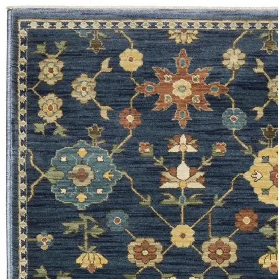 8' Blue And Gold Oriental Runner Rug With Fringe Photo 8
