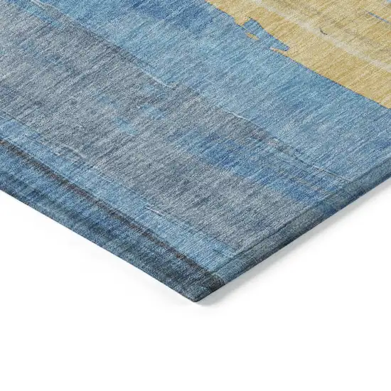 8' Blue And Gold Round Abstract Washable Indoor Outdoor Area Rug Photo 7