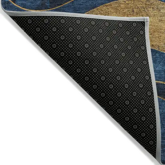 8' Blue And Gold Round Abstract Washable Indoor Outdoor Area Rug Photo 9