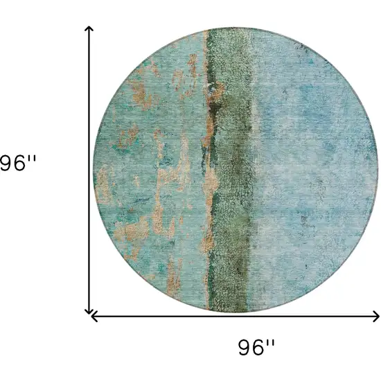 8' Blue And Gold Round Abstract Washable Indoor Outdoor Area Rug Photo 3