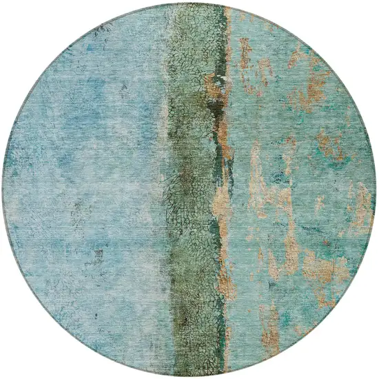 8' Blue And Gold Round Abstract Washable Indoor Outdoor Area Rug Photo 5