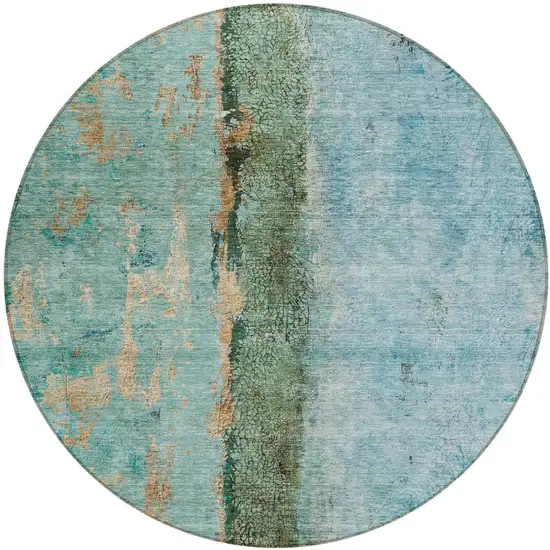 8' Blue And Gold Round Abstract Washable Indoor Outdoor Area Rug Photo 2