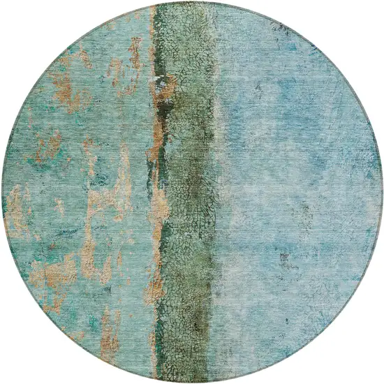 8' Blue And Gold Round Abstract Washable Indoor Outdoor Area Rug Photo 2