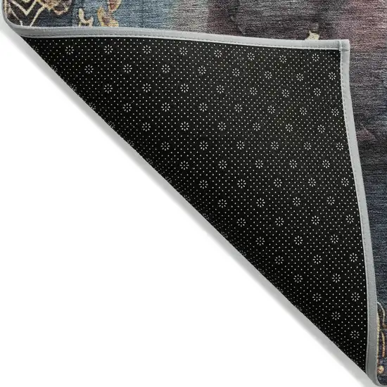 8' Blue And Gold Round Floral Washable Indoor Outdoor Area Rug Photo 9