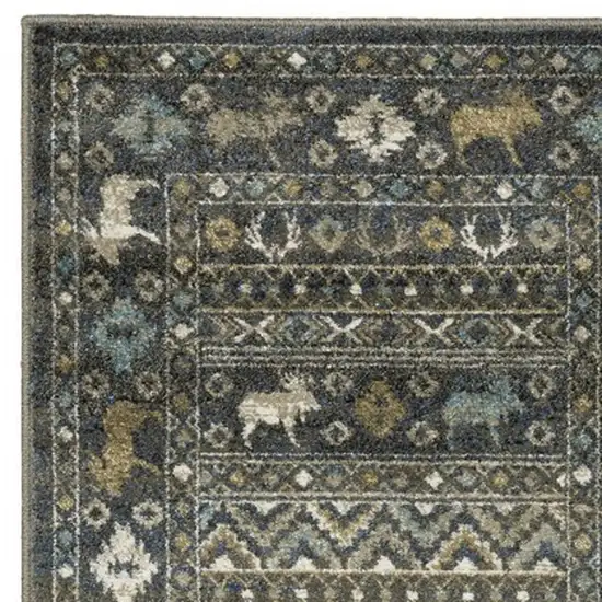8' Blue And Gold Southwestern Runner Rug Photo 8
