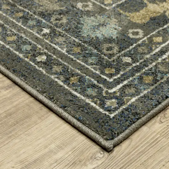 8' Blue And Gold Southwestern Runner Rug Photo 9