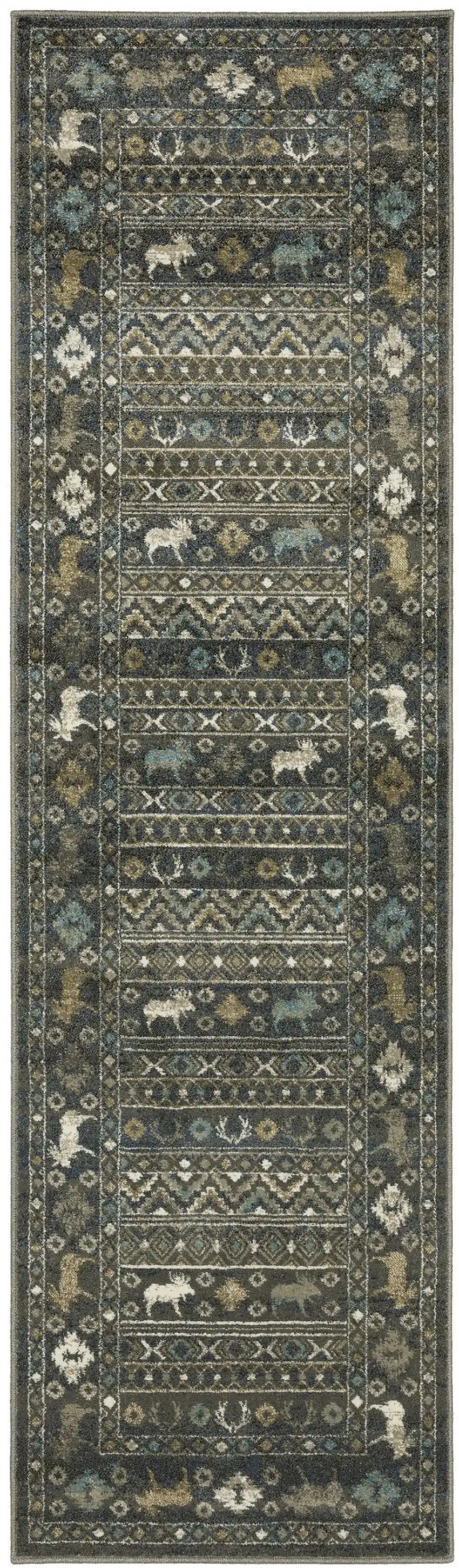 8' Blue And Gold Southwestern Runner Rug Photo 2