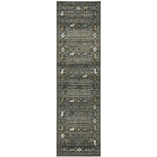 8' Blue And Gold Southwestern Runner Rug Photo 2