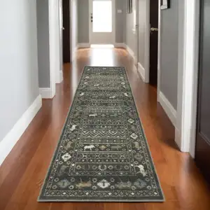 Photo of 8' Blue And Gold Southwestern Runner Rug