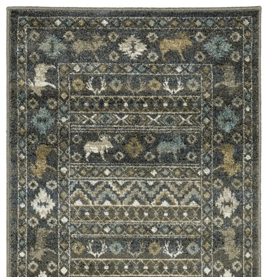 8' Blue And Gold Southwestern Runner Rug Photo 4