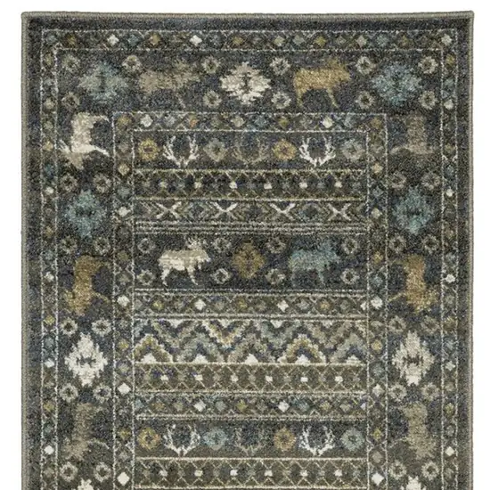 8' Blue And Gold Southwestern Runner Rug Photo 4