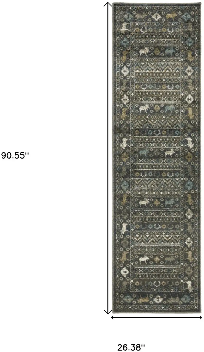 8' Blue And Gold Southwestern Runner Rug Photo 3