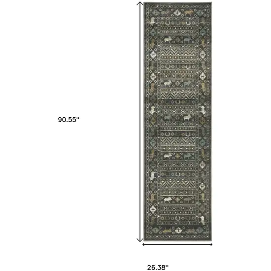 8' Blue And Gold Southwestern Runner Rug Photo 3