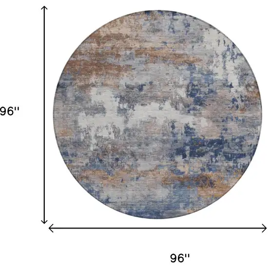 8' Blue And Graphite Round Abstract Washable Indoor Outdoor Area Rug Photo 5