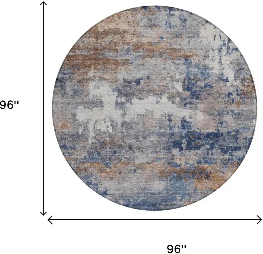 8' Blue And Graphite Round Abstract Washable Indoor Outdoor Area Rug Photo 5