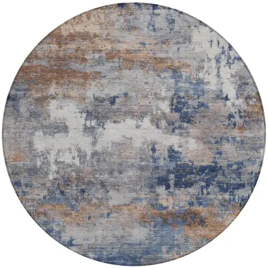 8' Blue And Graphite Round Abstract Washable Indoor Outdoor Area Rug Photo 2