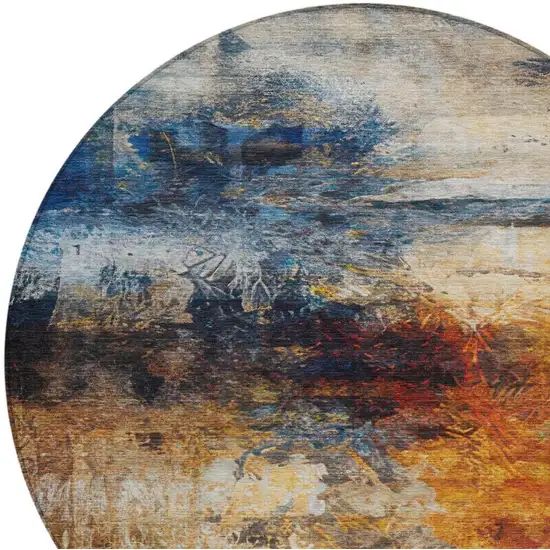 8' Blue And Graphite Round Abstract Washable Indoor Outdoor Area Rug Photo 9