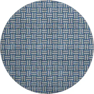 Photo of 8' Blue And Gray Abstract Geometric Washable Round Rug With UV Protection