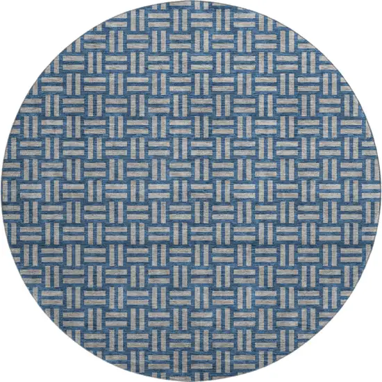 8' Blue And Gray Abstract Geometric Washable Round Rug With UV Protection Photo 1