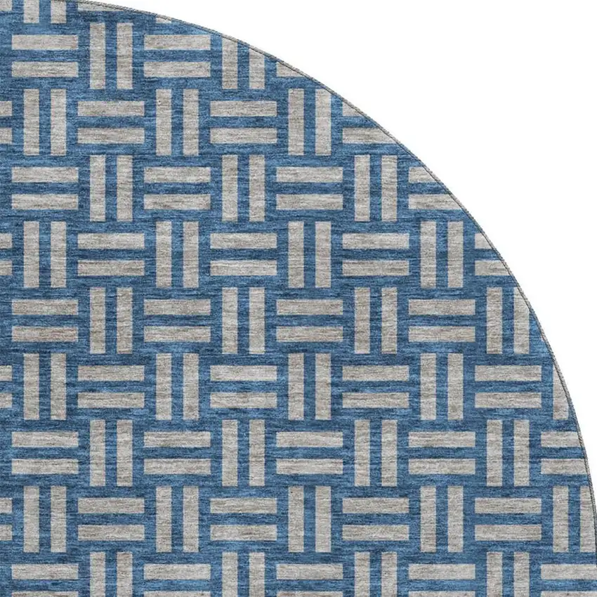 8' Blue And Gray Abstract Geometric Washable Round Rug With UV Protection Photo 3