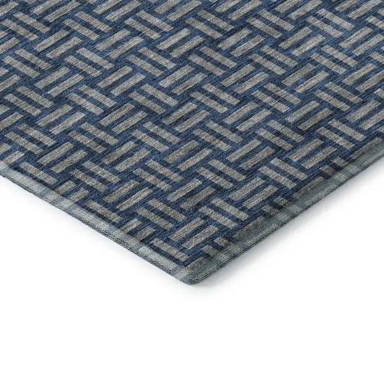 8' Blue And Gray Abstract Geometric Washable Round Rug With UV Protection Photo 6