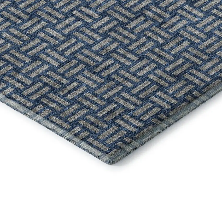 8' Blue And Gray Abstract Geometric Washable Round Rug With UV Protection Photo 6