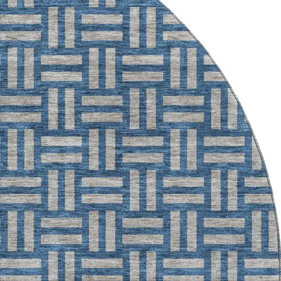 8' Blue And Gray Abstract Geometric Washable Round Rug With UV Protection Photo 2