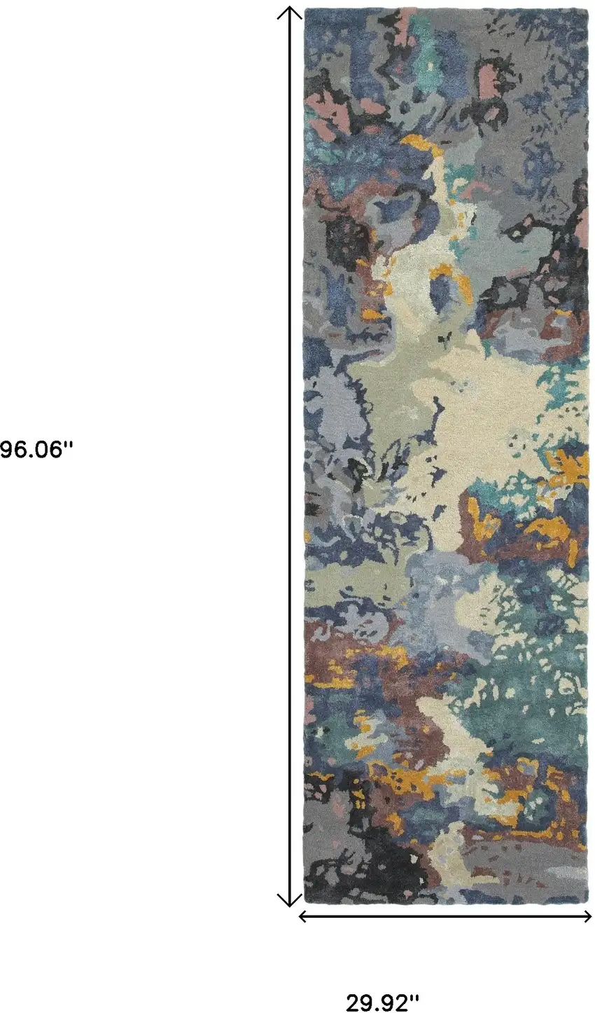 8' Blue And Gray Abstract Hand Tufted Runner Rug Photo 3