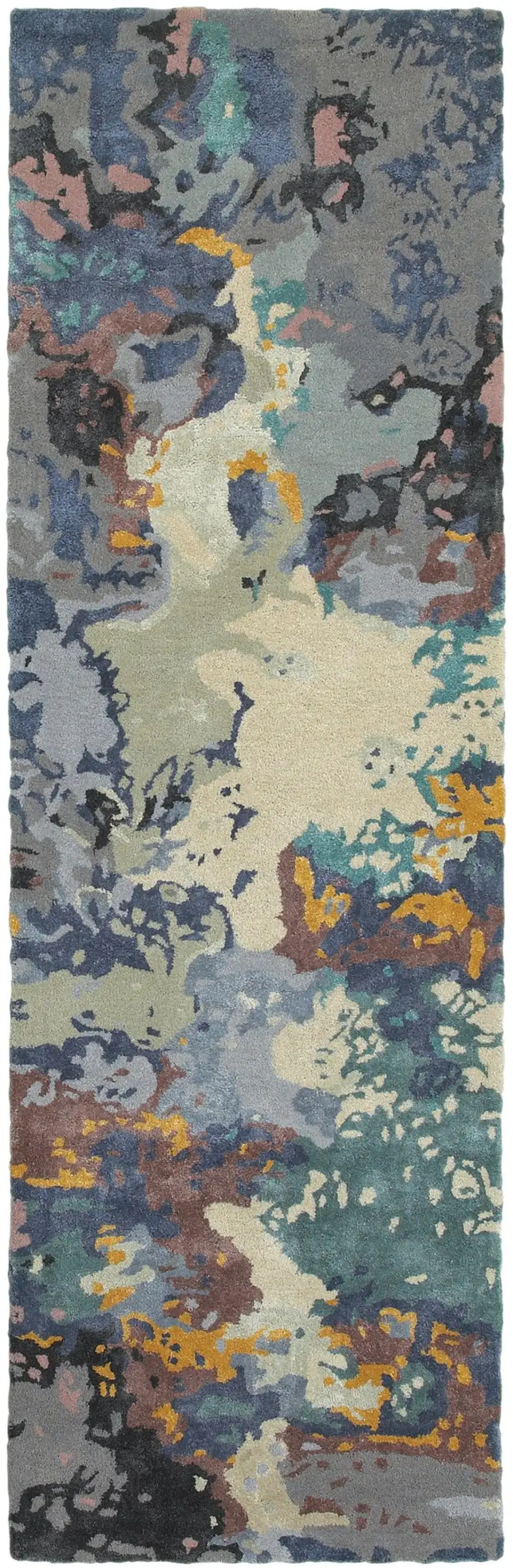 8' Blue And Gray Abstract Hand Tufted Runner Rug Photo 2