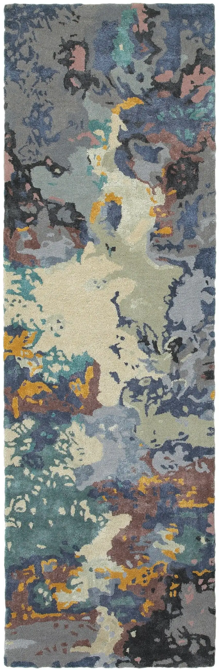 8' Blue And Gray Abstract Hand Tufted Runner Rug Photo 4