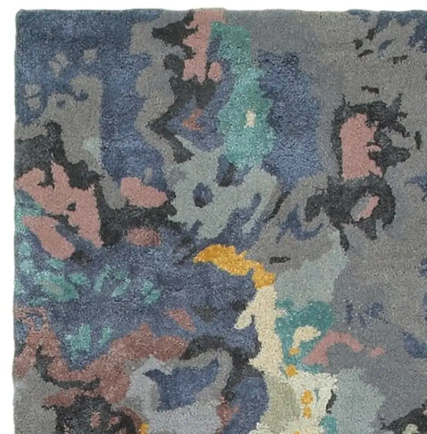 8' Blue And Gray Abstract Hand Tufted Runner Rug Photo 6