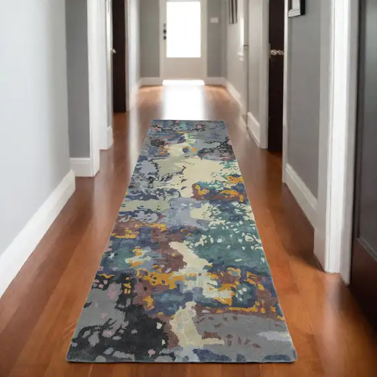 8' Blue And Gray Abstract Hand Tufted Runner Rug Photo 1