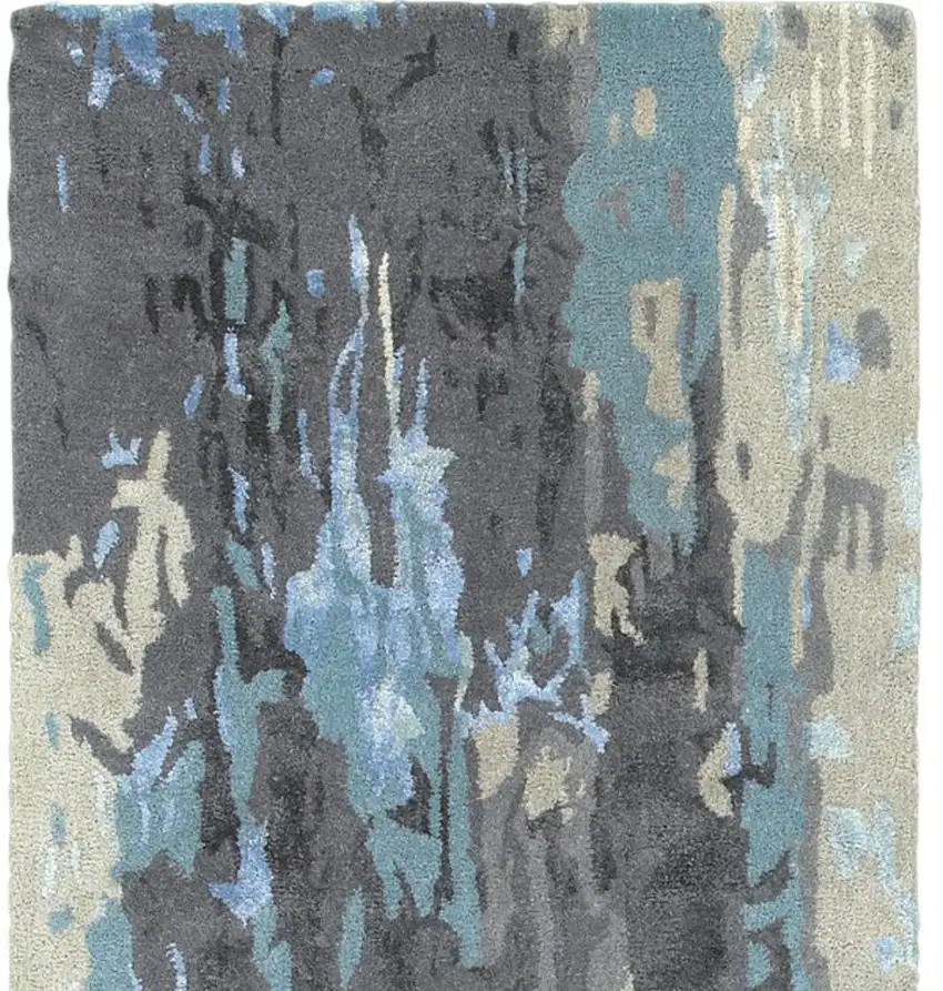 8' Blue And Gray Abstract Hand Tufted Runner Rug Photo 4
