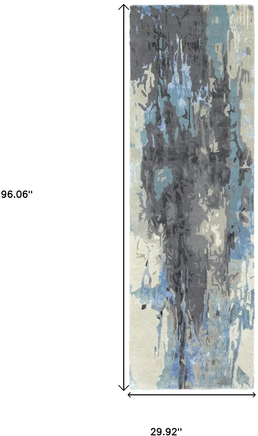 8' Blue And Gray Abstract Hand Tufted Runner Rug Photo 3