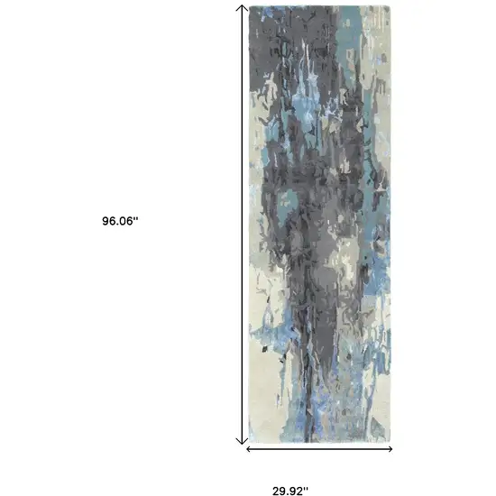 8' Blue And Gray Abstract Hand Tufted Runner Rug Photo 3