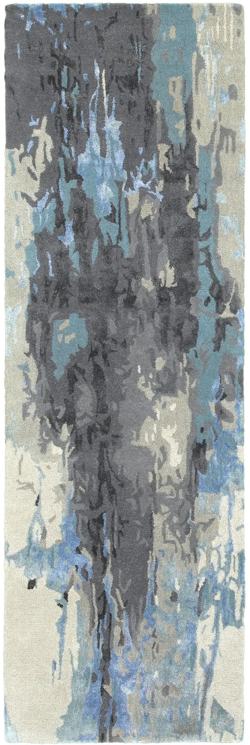 8' Blue And Gray Abstract Hand Tufted Runner Rug Photo 2