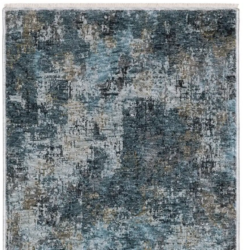 8' Blue And Gray Abstract Runner Rug With Fringe Photo 4