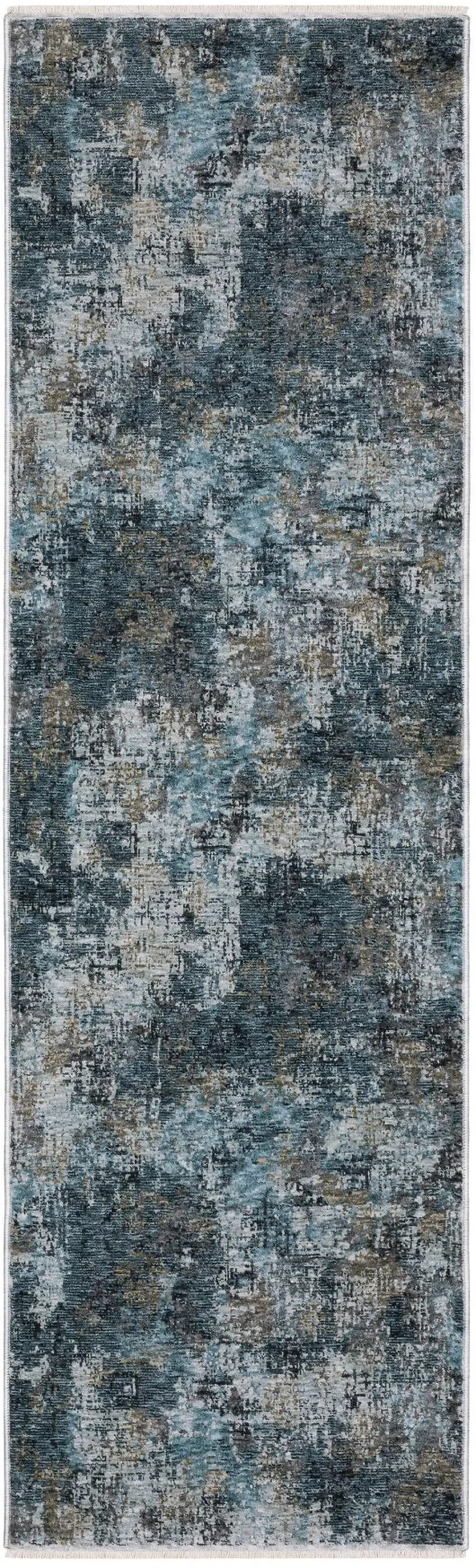 8' Blue And Gray Abstract Runner Rug With Fringe Photo 2