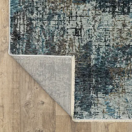 8' Blue And Gray Abstract Runner Rug With Fringe Photo 9