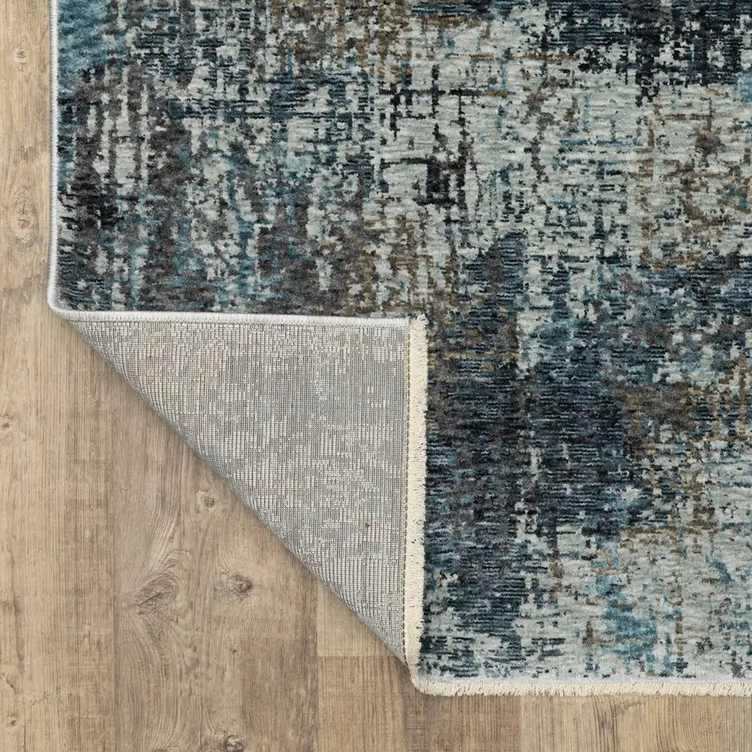 8' Blue And Gray Abstract Runner Rug With Fringe Photo 9