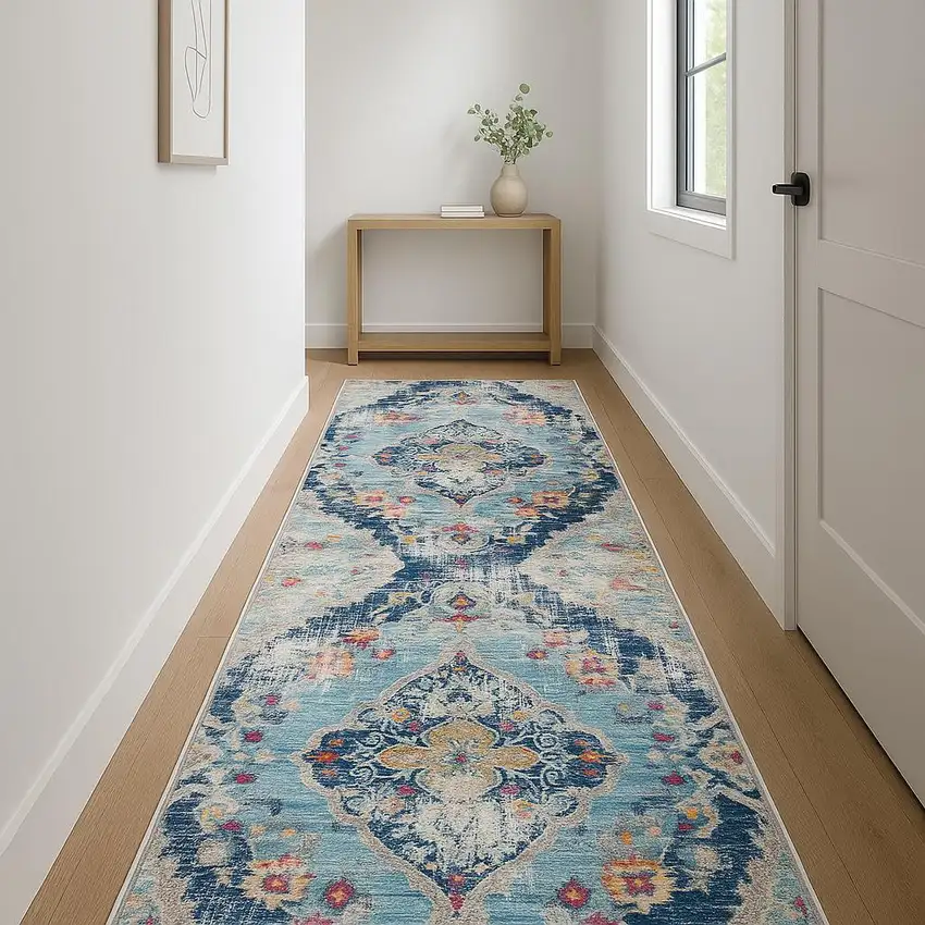 18' Blue And Gray Abstract Runner Rug Photo 2