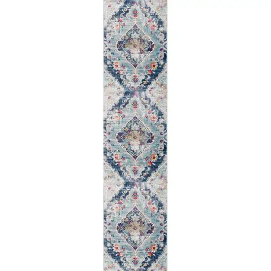 12' Blue And Gray Abstract Runner Rug Photo 6