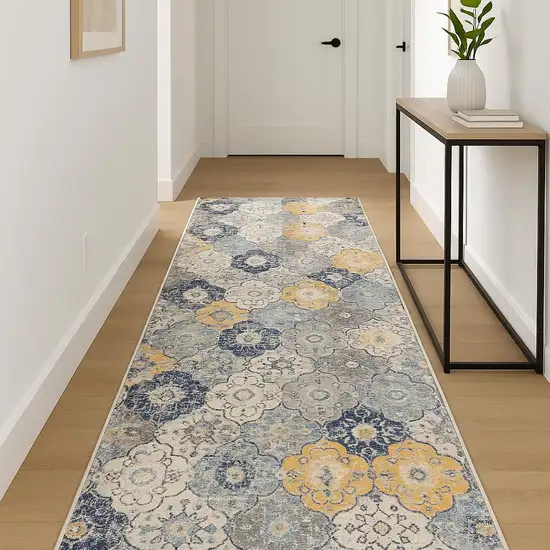 18' Blue And Gray Abstract Runner Rug Photo 1