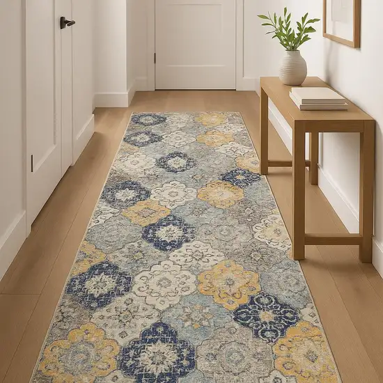 12' Blue And Gray Abstract Runner Rug Photo 1