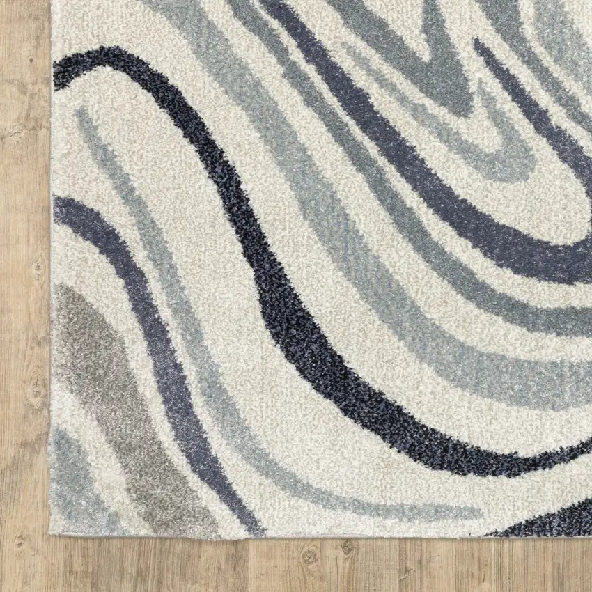 7' Blue And Gray Abstract Runner Rug Photo 9