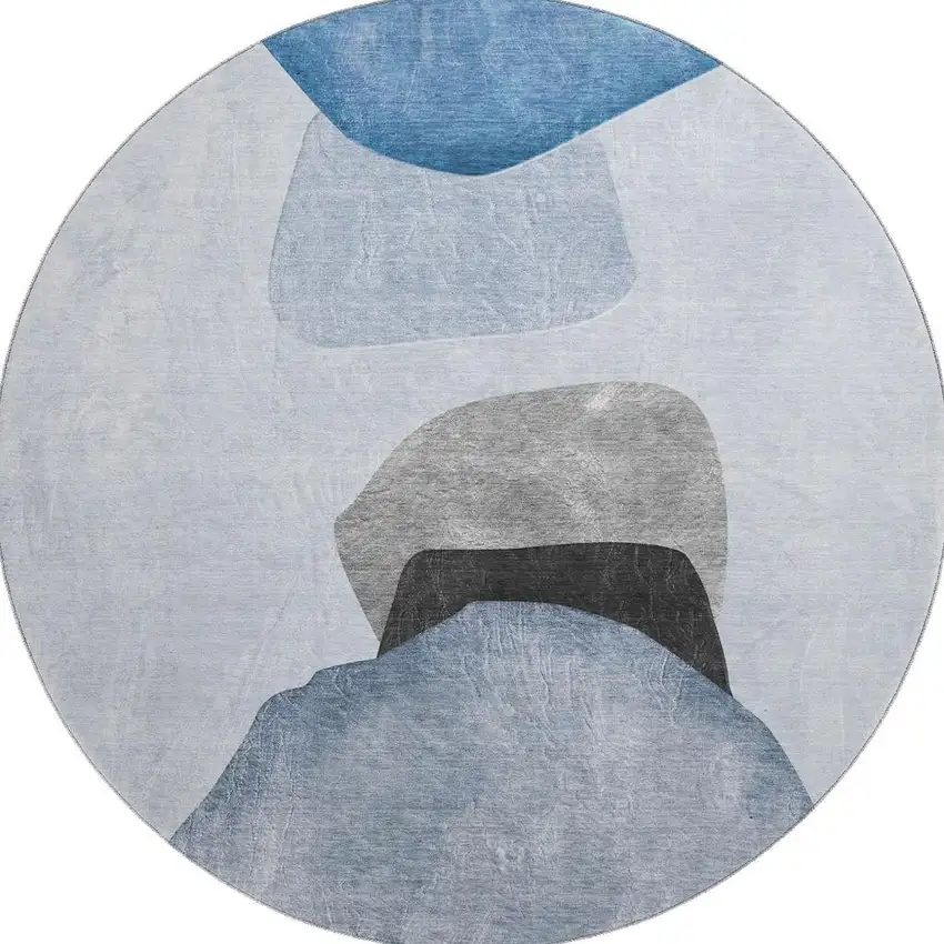 8' Blue And Gray Abstract Washable Round Rug With UV Protection Photo 4
